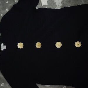 Hampshire Studio Black Sweater with Gold Buttons Size Petite Large